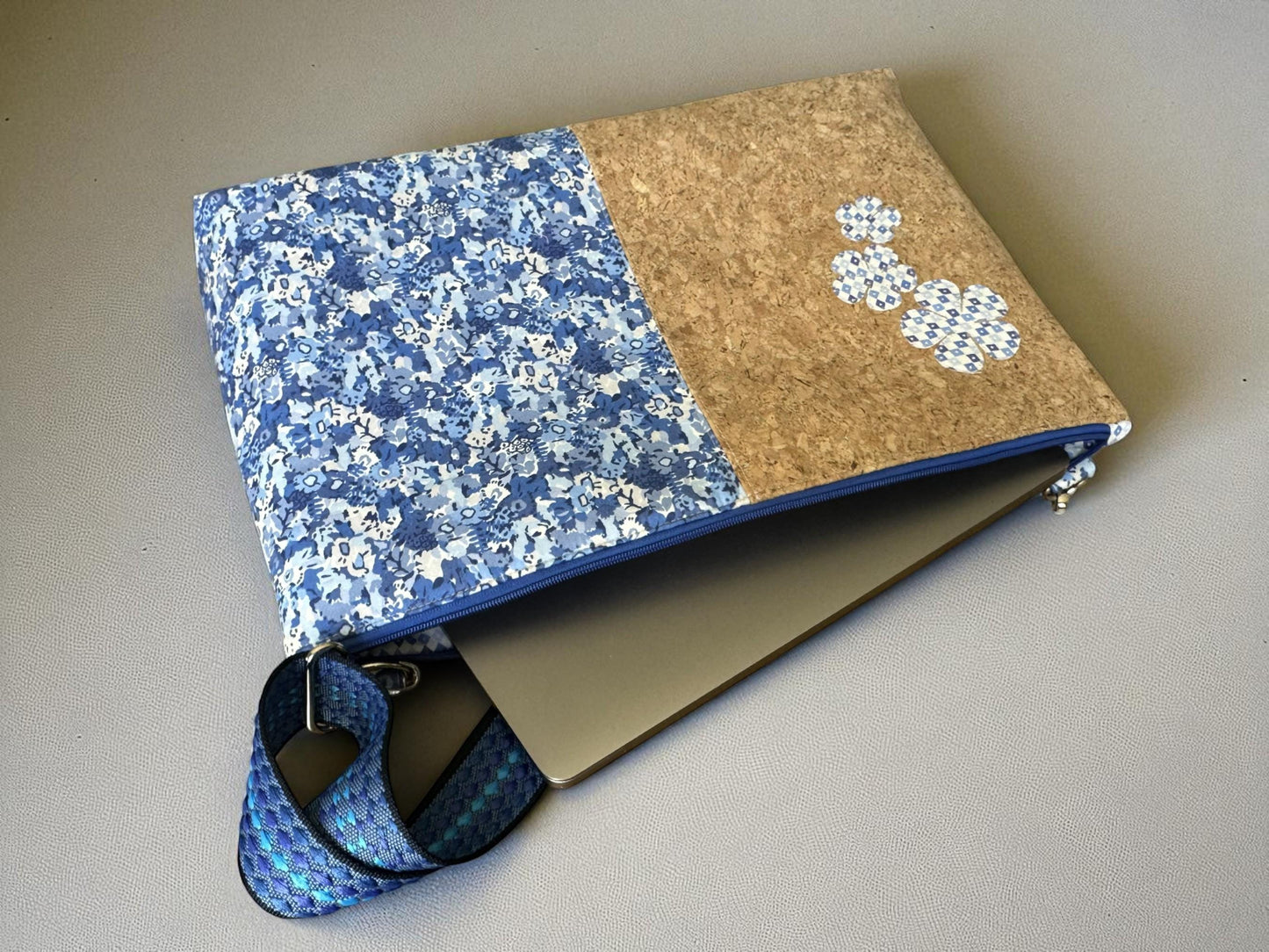 Liberty Laptop Bag with Shoulder Strap. Cork & Liberty Cotton Design. Padded