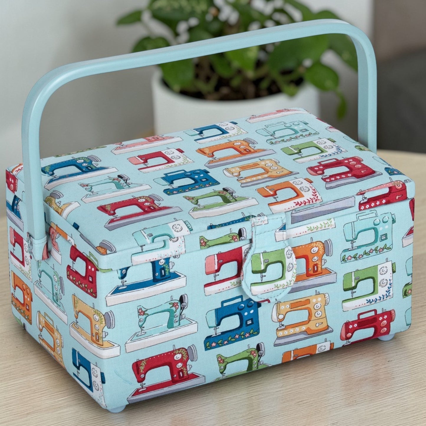Medium Sewing Box with Tray & Pin Cushion. Sewing Machines Design Cotton Fabric (Copy)