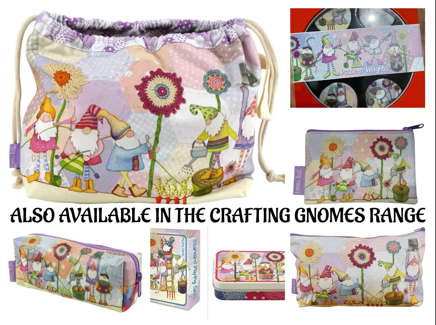 Crafting Gnomes Zipped Pouch, Sewing Knitting Storage Bag