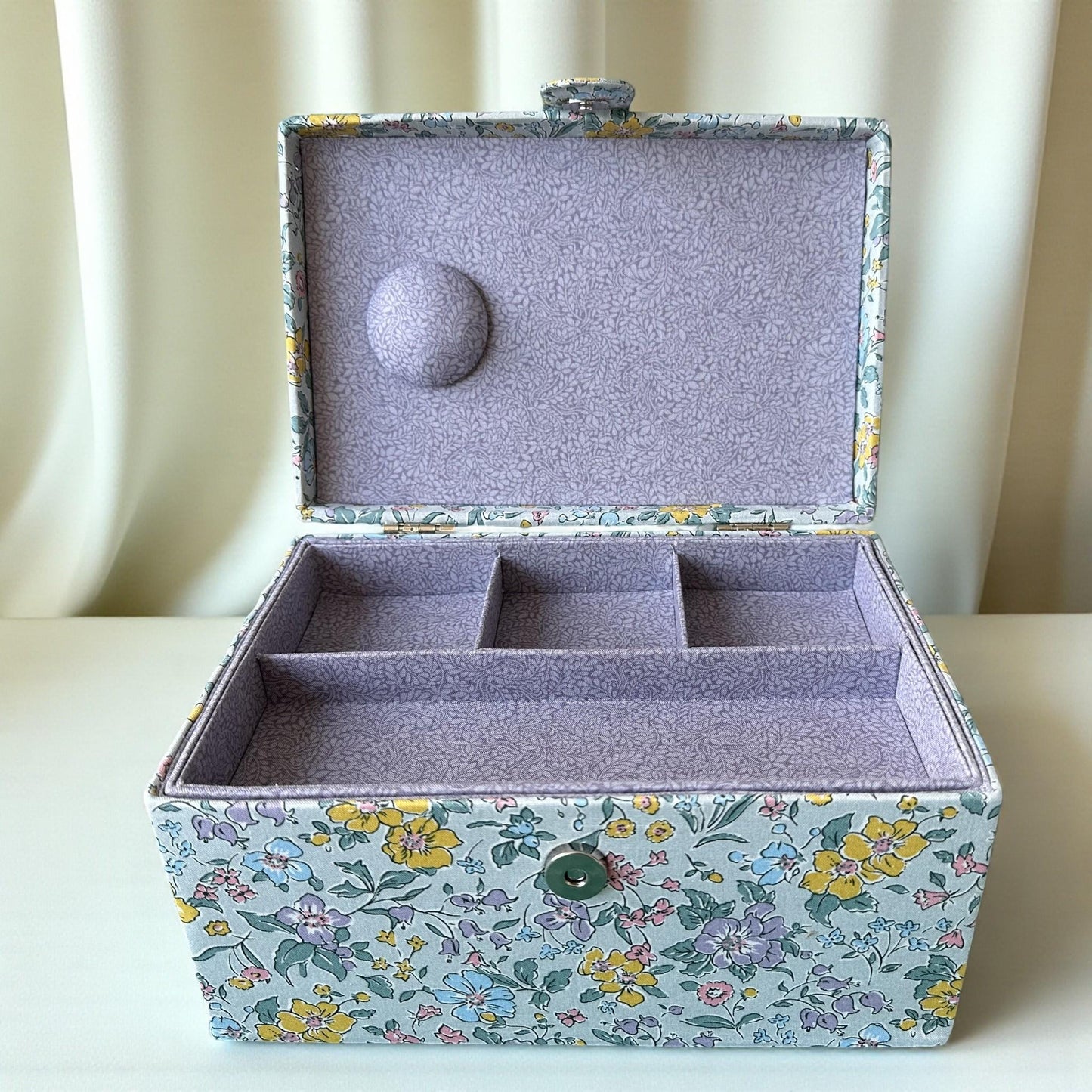 Liberty Floral Sewing Box with Quilted Lid and Optional Accessory Kit