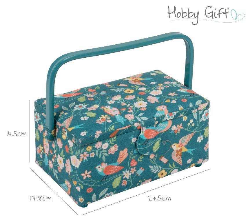 Medium Turquoise Bird Aviary Sewing Basket with Optional Sewing Accessory Kit