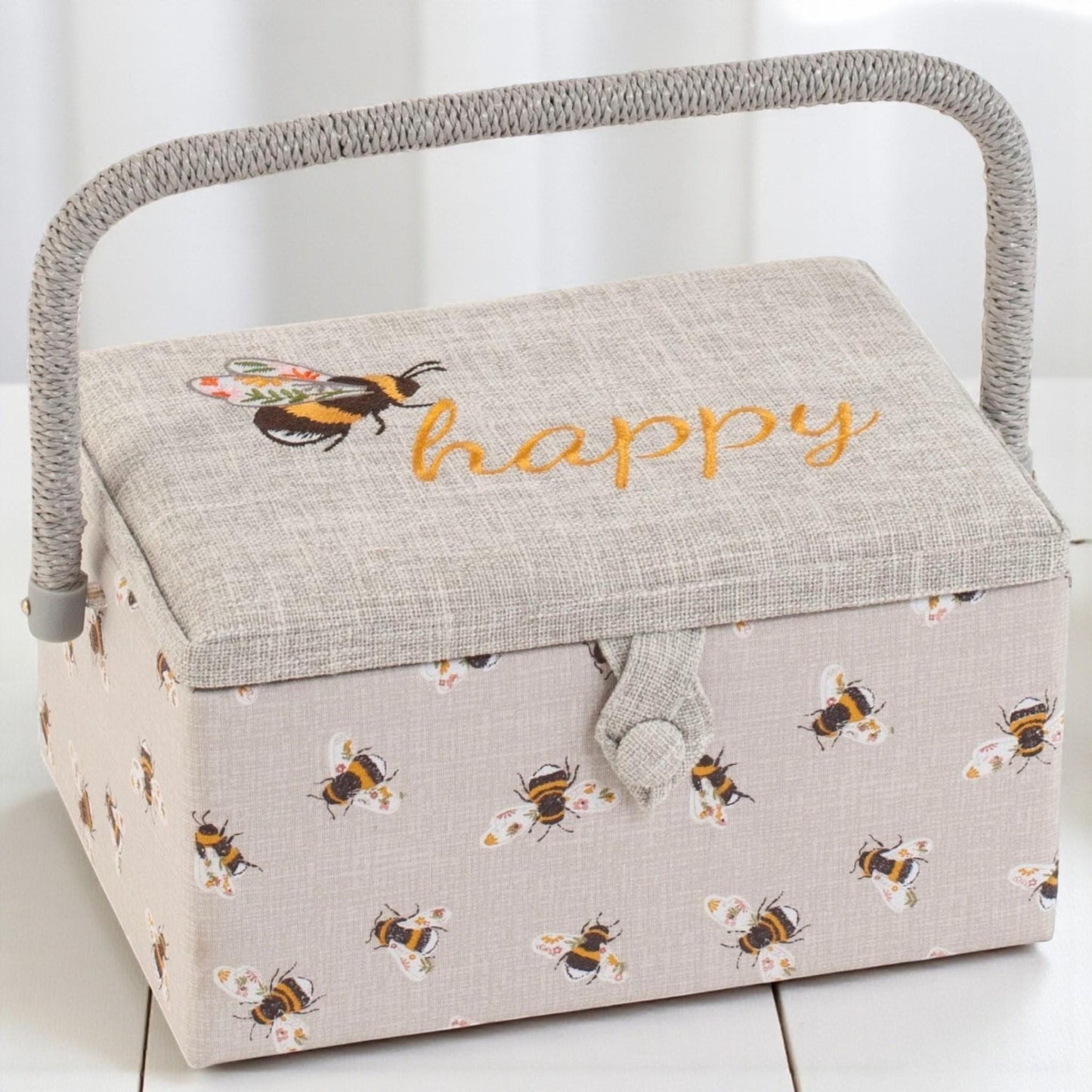 Bee Happy Embroidered Sewing Box with Optional Sewing Accessory Kit