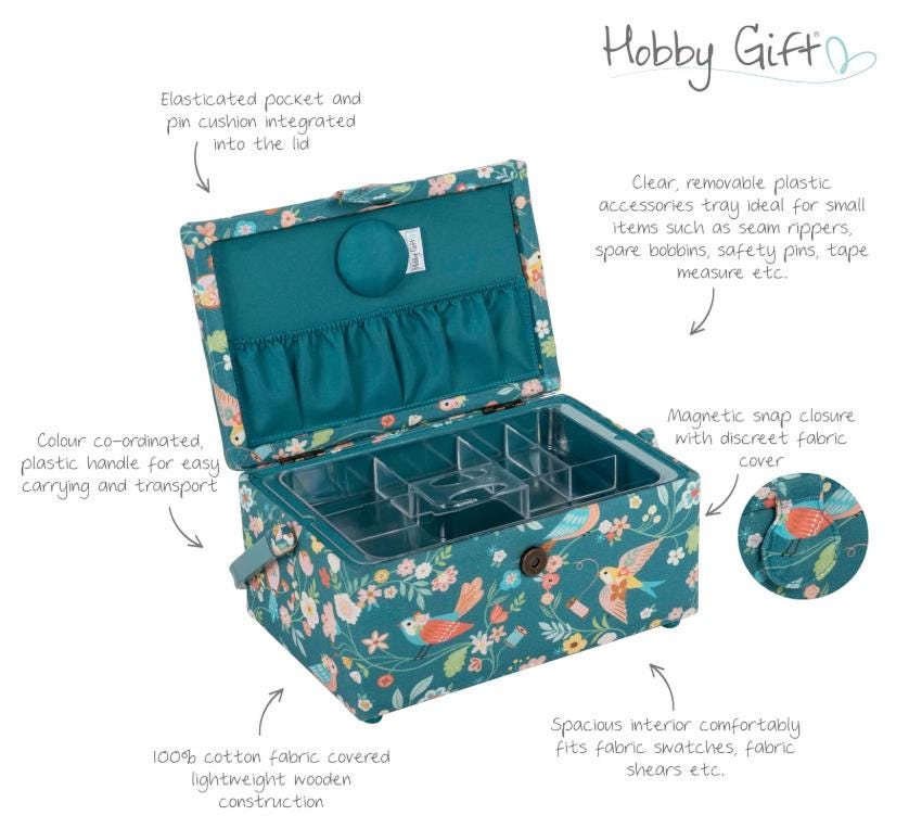 Medium Turquoise Bird Aviary Sewing Basket with Optional Sewing Accessory Kit