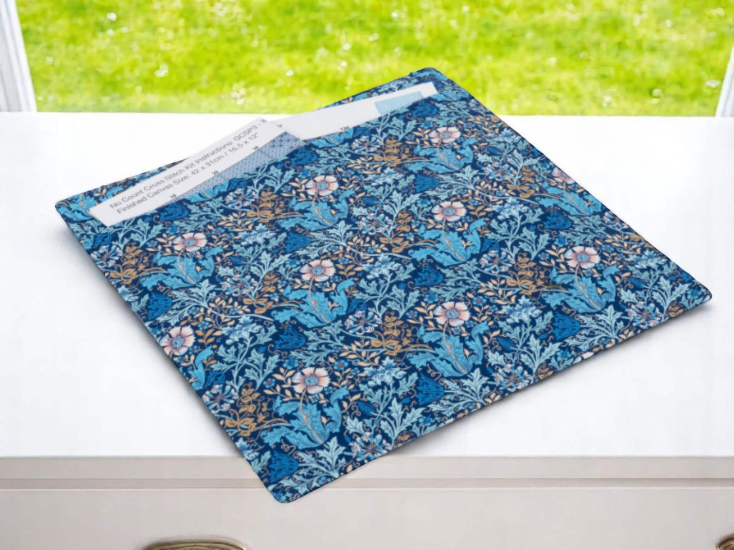 Blue Floral Project Pouch with Clear Zip Pocket – Cotton Sewing & Craft Storage Bag