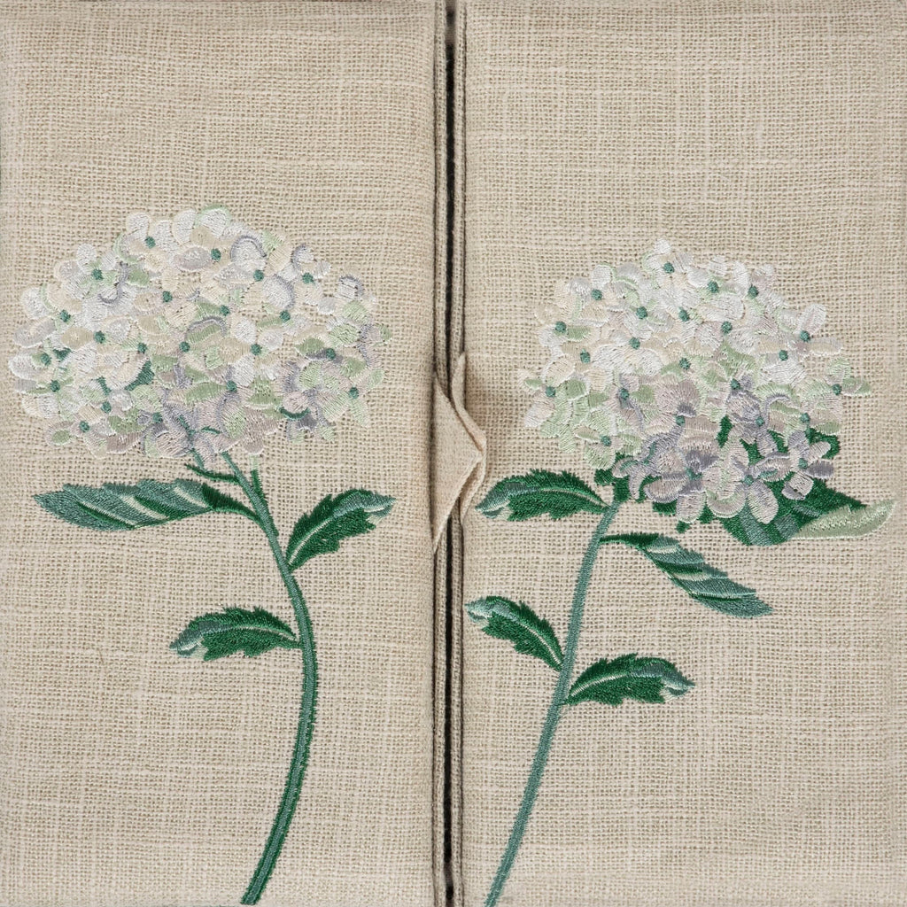 Sewing Basket Hydrangea Embroidered  – Large Fabric Craft Box with Storage Tray