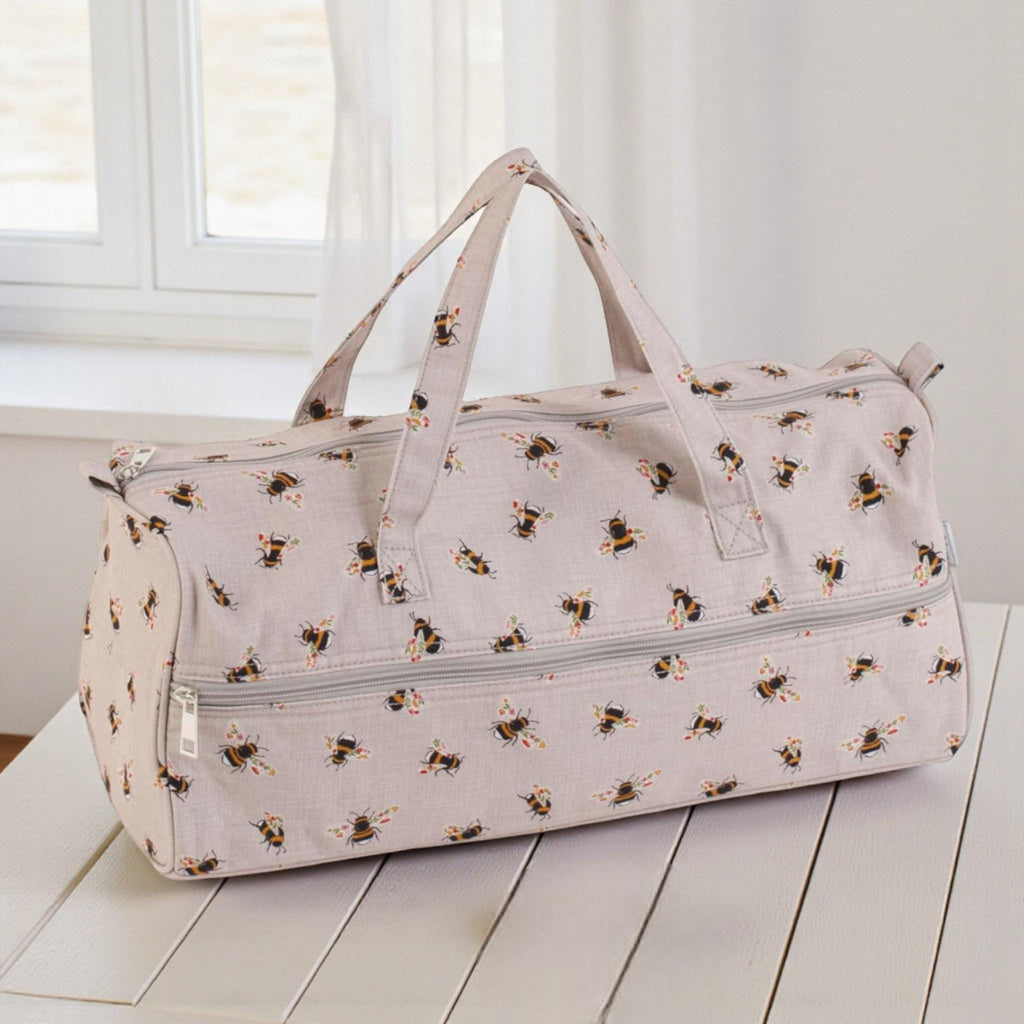 Long Knitting Bag Bee Design. Cotton Yarn Storage Tote with Zip. Knitting & Crochet Organizer