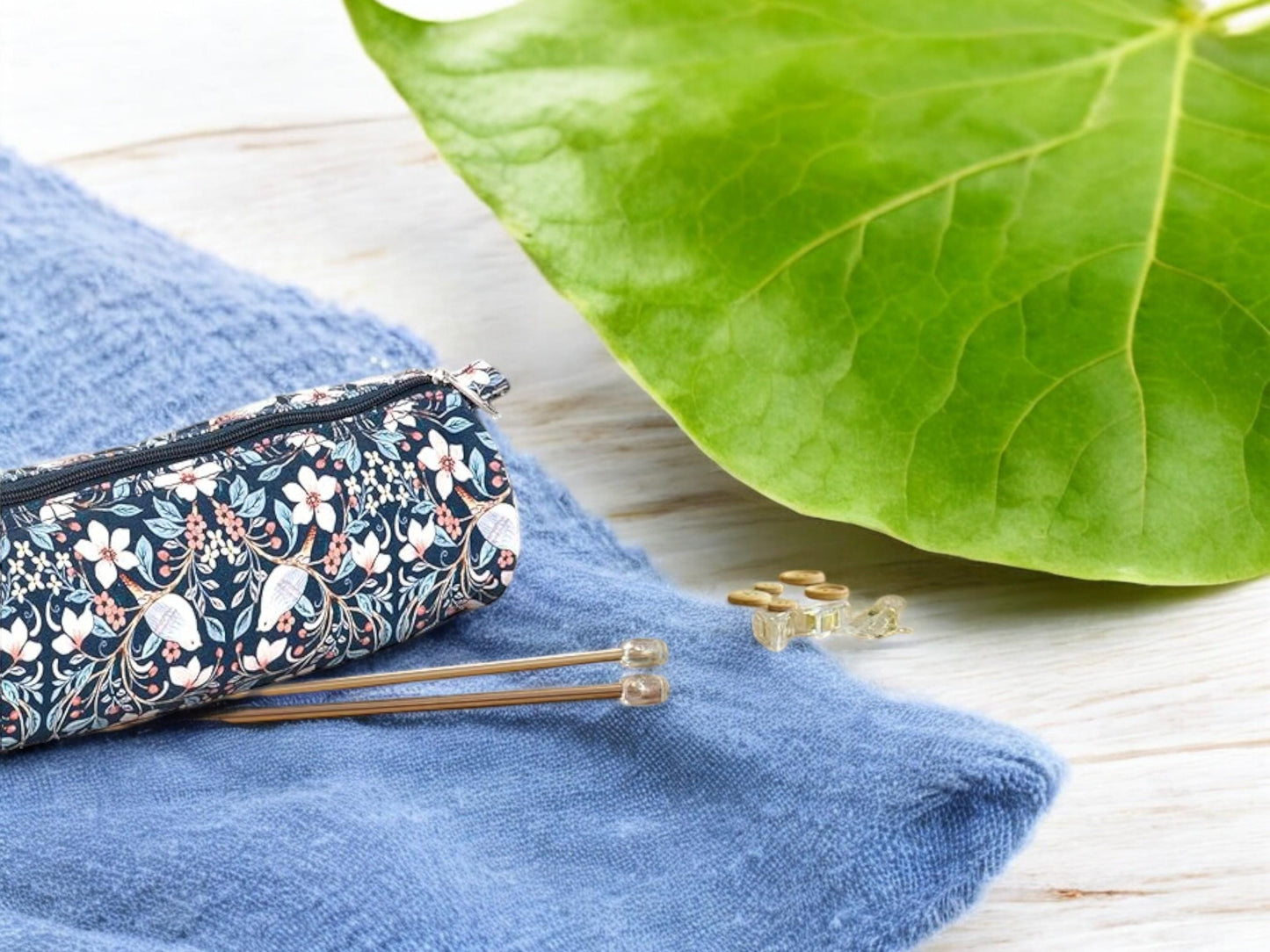 Long Knitting Pin Case - Blossom Birds Design
