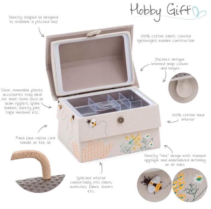 Bee Hive Sewing Basket with Tray, Appliqué Bees & Flowers