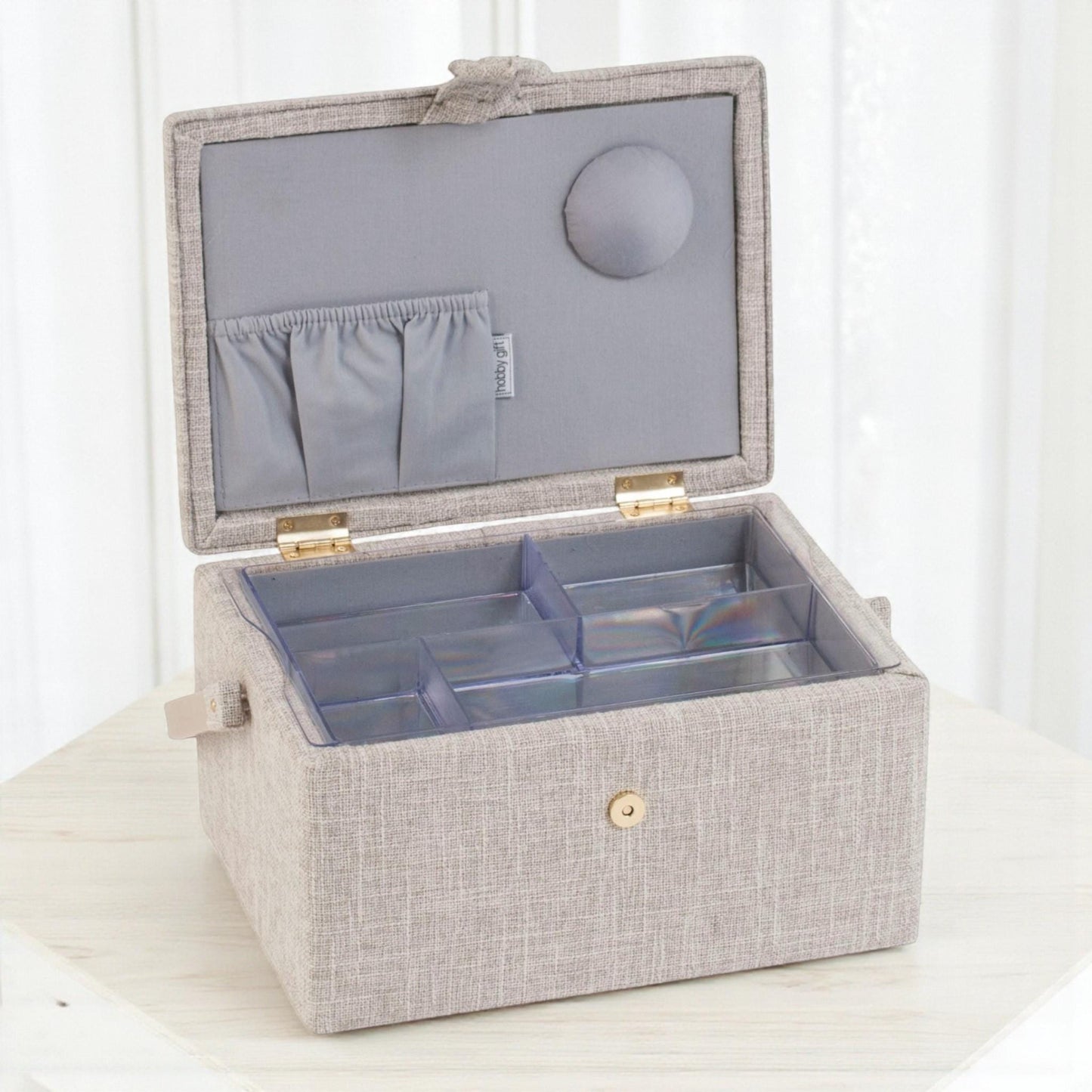 Sewing Basket ‘Birds on a Bobbin’ Design with Embroidered Lid  and optional Sewing Kit
