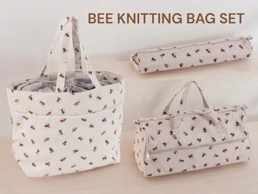 Bee Design Knitting Bag Set: Cotton Craft & Needle Cases