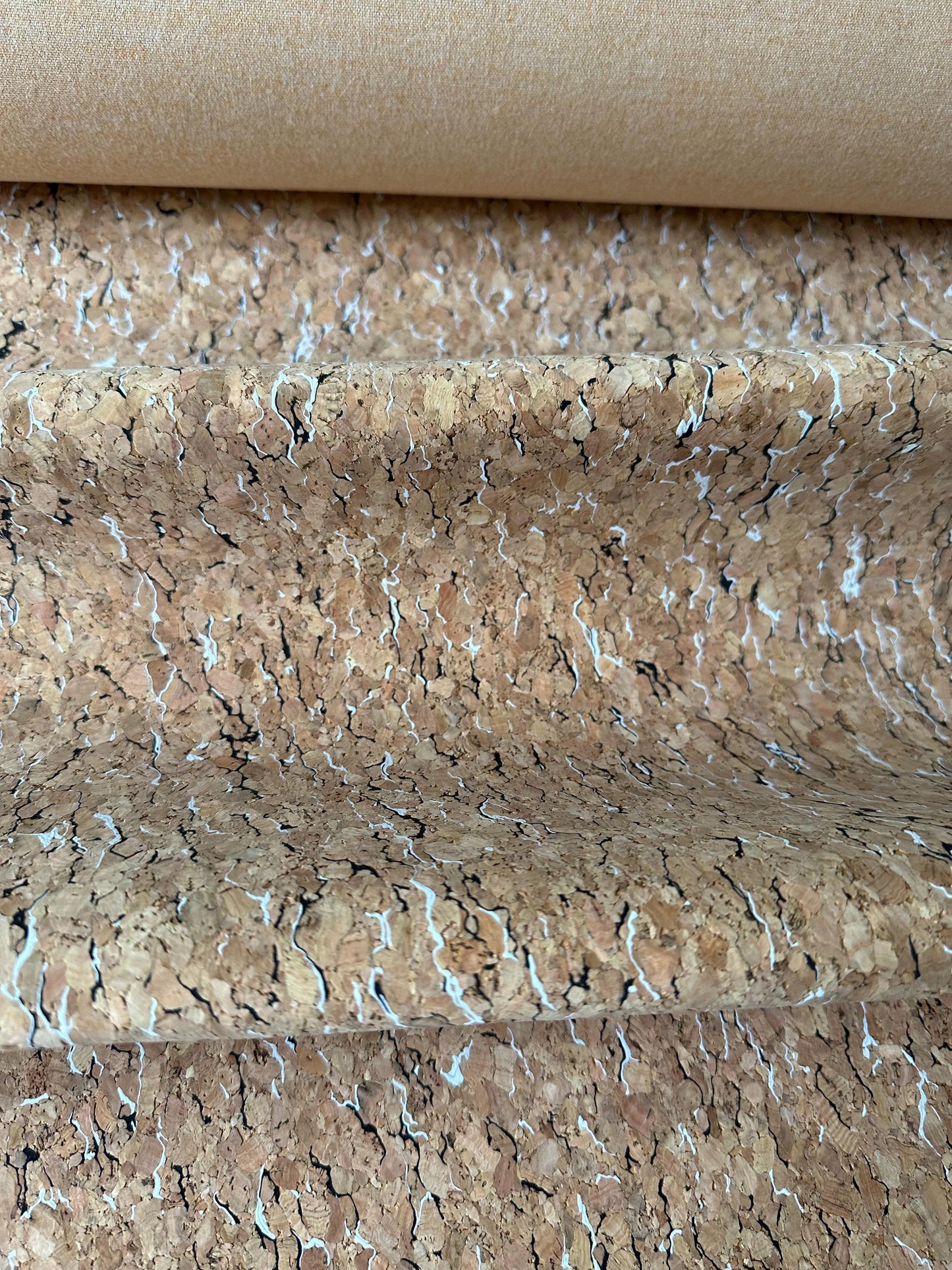 CORK FABRIC Black & White Fleck. Sold by 1/2m Roll ***Multibuy Discounts***