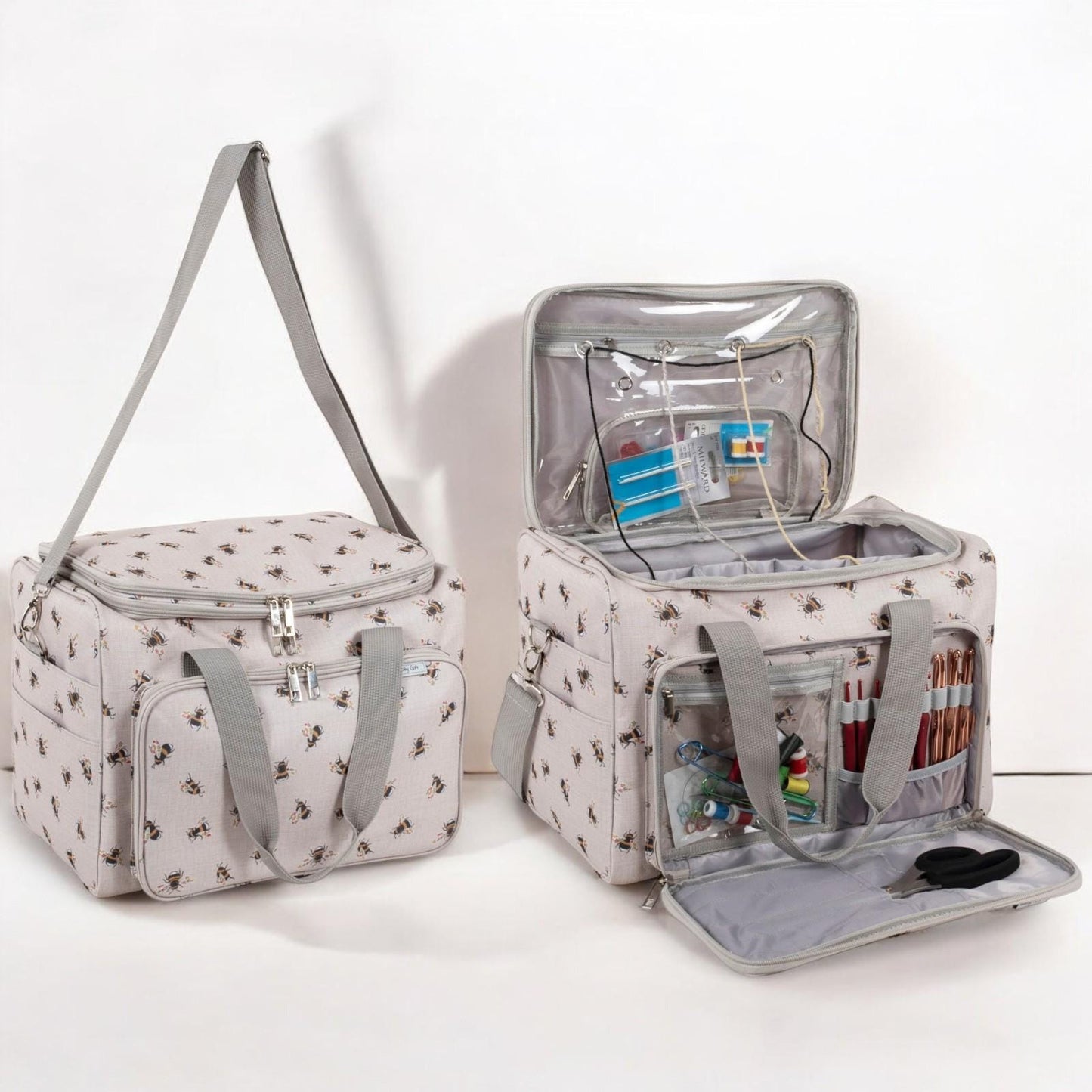 Bee Knitting & Craft Tote Organiser Bee Design Sturdy Bag with Lots of Compartments