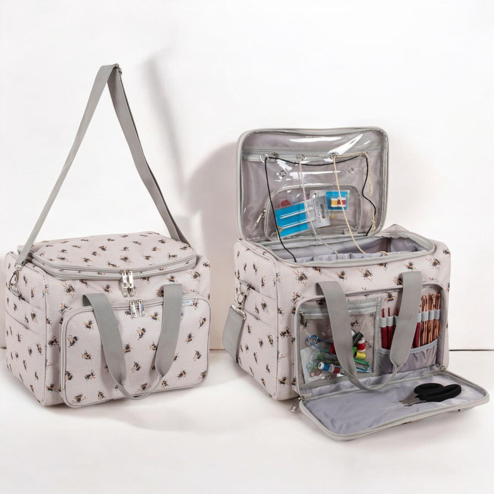 Bee Knitting & Craft Tote Organiser Bee Design Sturdy Bag with Lots of Compartments