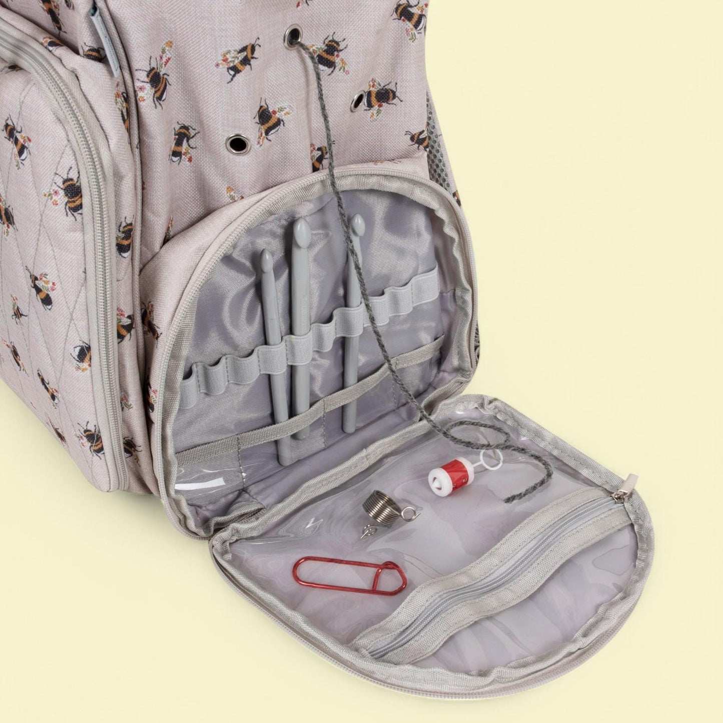 Craft Storage Backpack Bee Design  Lots of Pockets. Ideal for Sewing, Knitting and Crafts