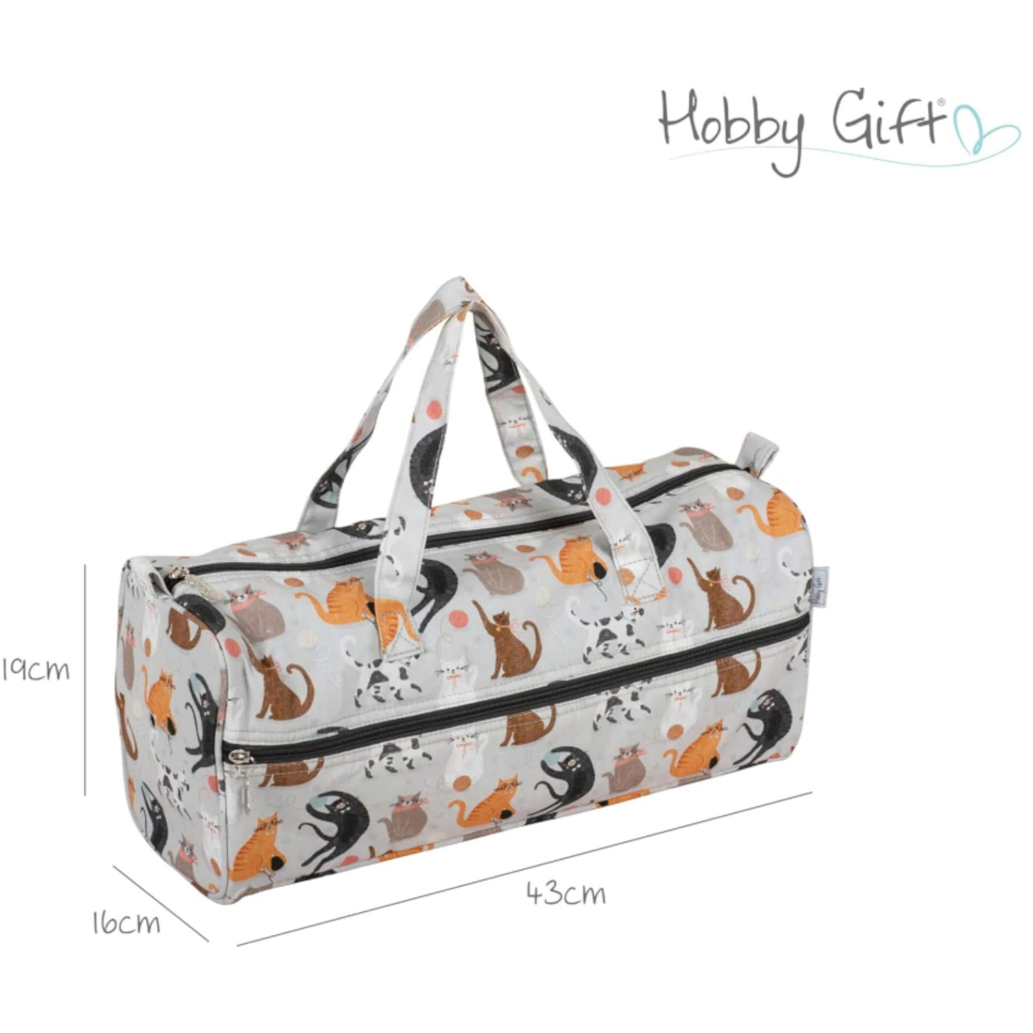 Cats Knitting Bag – Cotton Yarn Storage with Zip Pocket & Handles