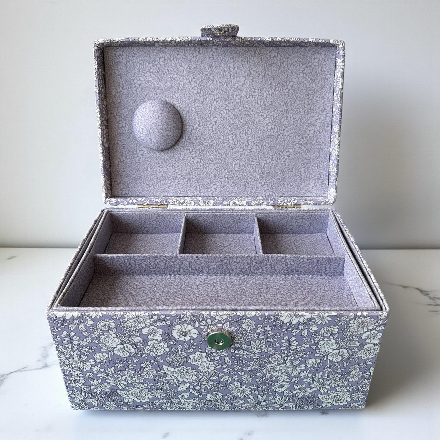 Liberty Sewing Box in Lilac & White Floral Cotton Print with Optional Sewing Kit Available