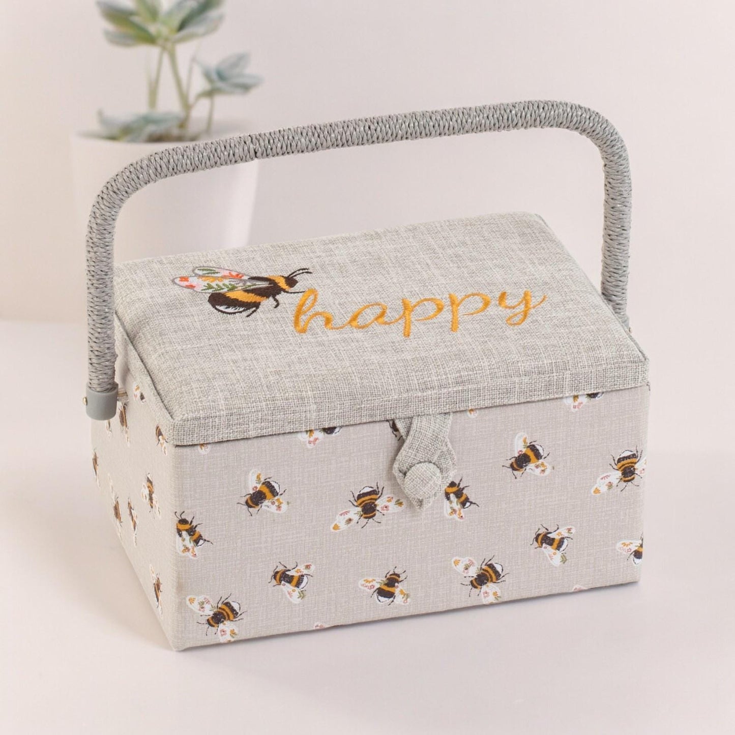 Bee Happy Embroidered Sewing Box with Optional Sewing Accessory Kit