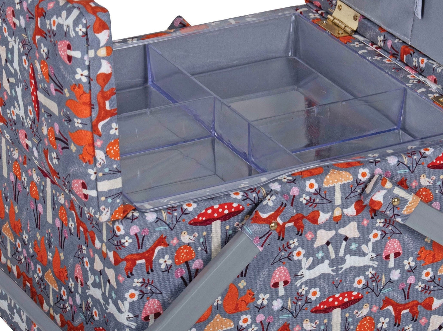 SEWING BASKET BOX Woodland Toadstool Square Design With Twin Lids