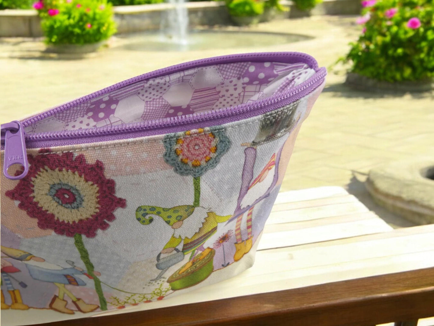 Crafting Gnomes Zipped Pouch, Sewing Knitting Storage Bag