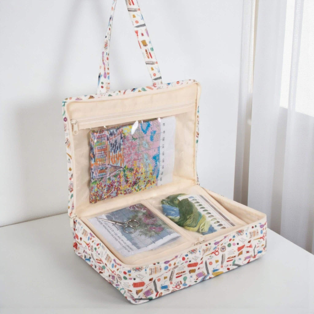All-In-One Craft Project Bag. Sewing & Knitting Storage with Clear Inserts Haby Notions Fabric,