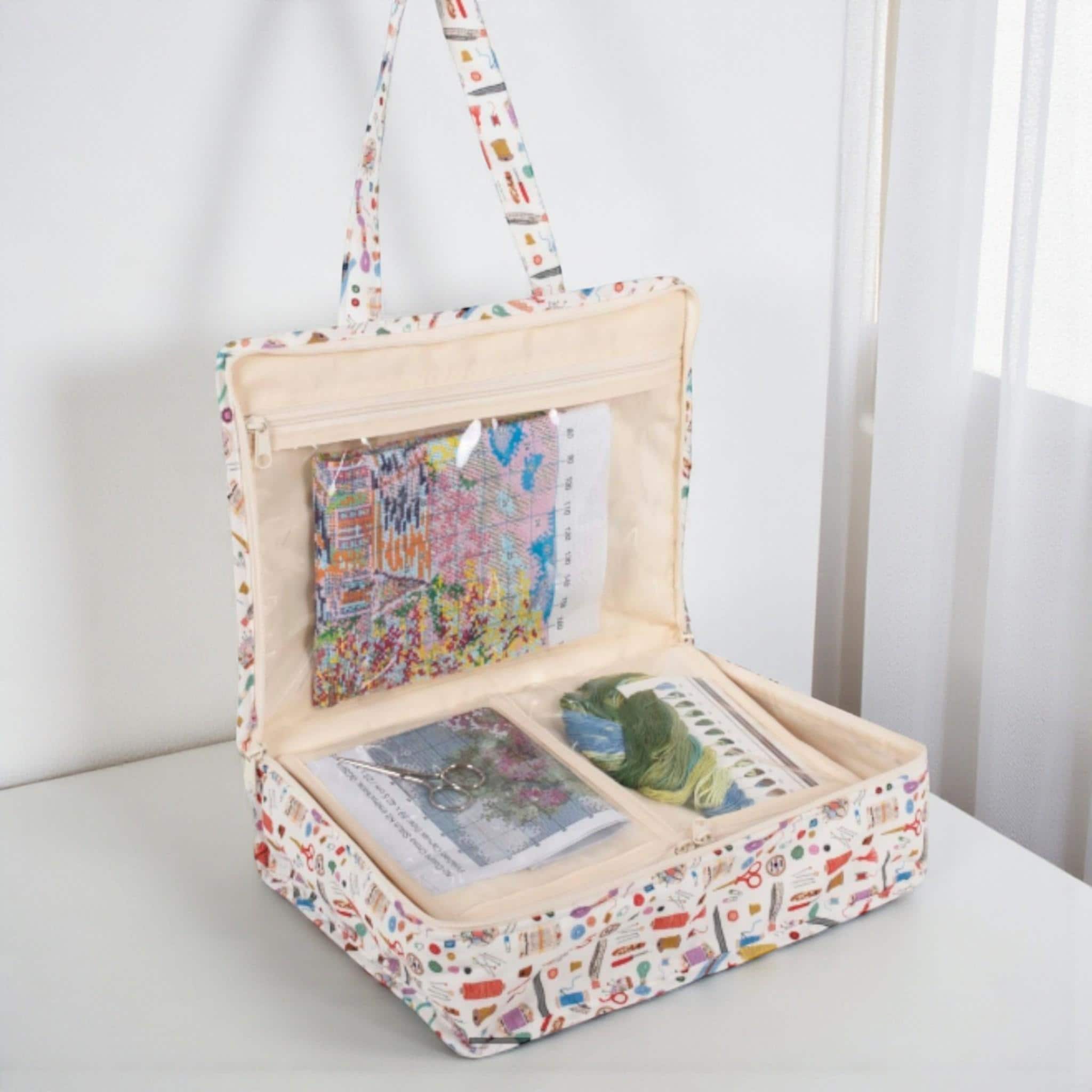 All-In-One Craft Project Bag. Sewing & Knitting Storage with Clear Inserts Haby Notions Fabric,