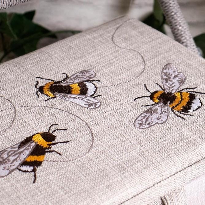 Bee Embroidered Sewing Basket Medium Box with Optional Sewing Kit