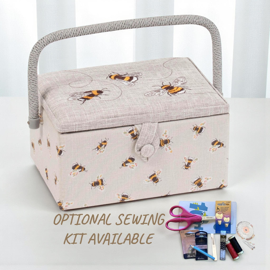 Bee Embroidered Sewing Basket Medium Box with Optional Sewing Kit