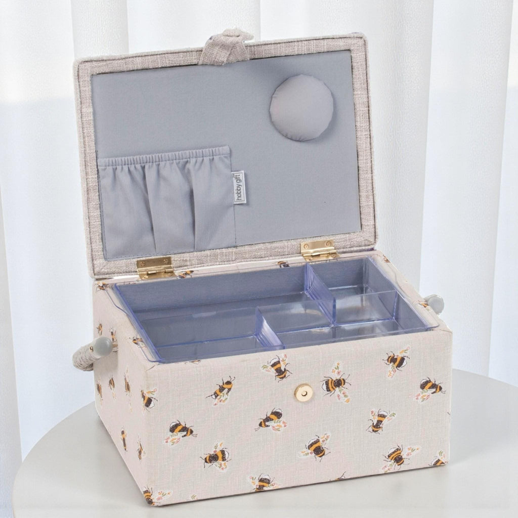 Bee Embroidered Sewing Basket Medium Box with Optional Sewing Kit
