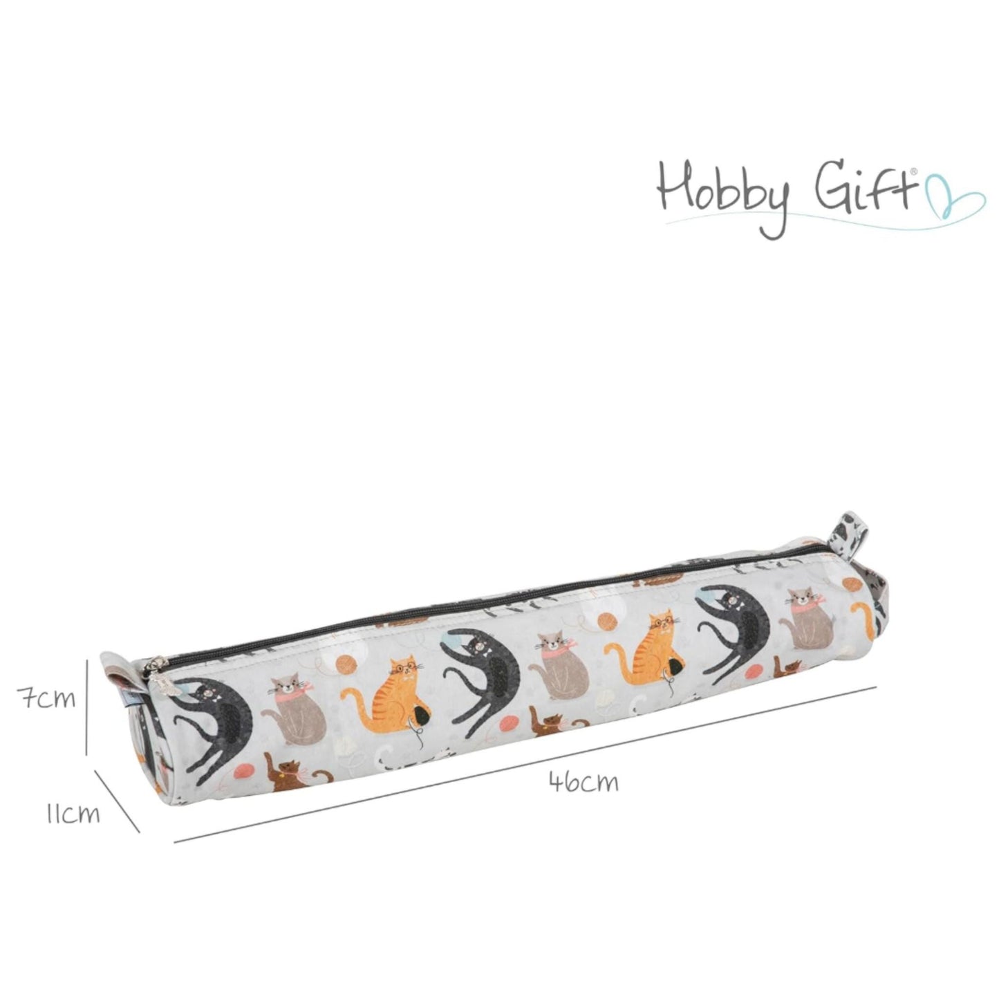 Long Knitting Needle Case – Fun Cats Fabric Pin Holder with Zip Top