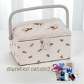Bee Embroidered Sewing Basket Medium Box with Optional Sewing Kit