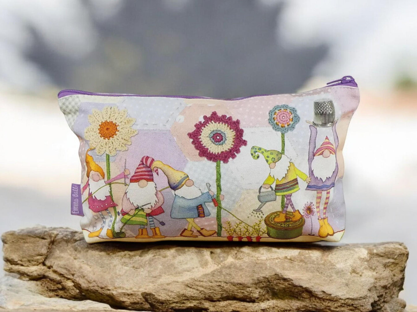 Crafting Gnomes Zipped Pouch, Sewing Knitting Storage Bag