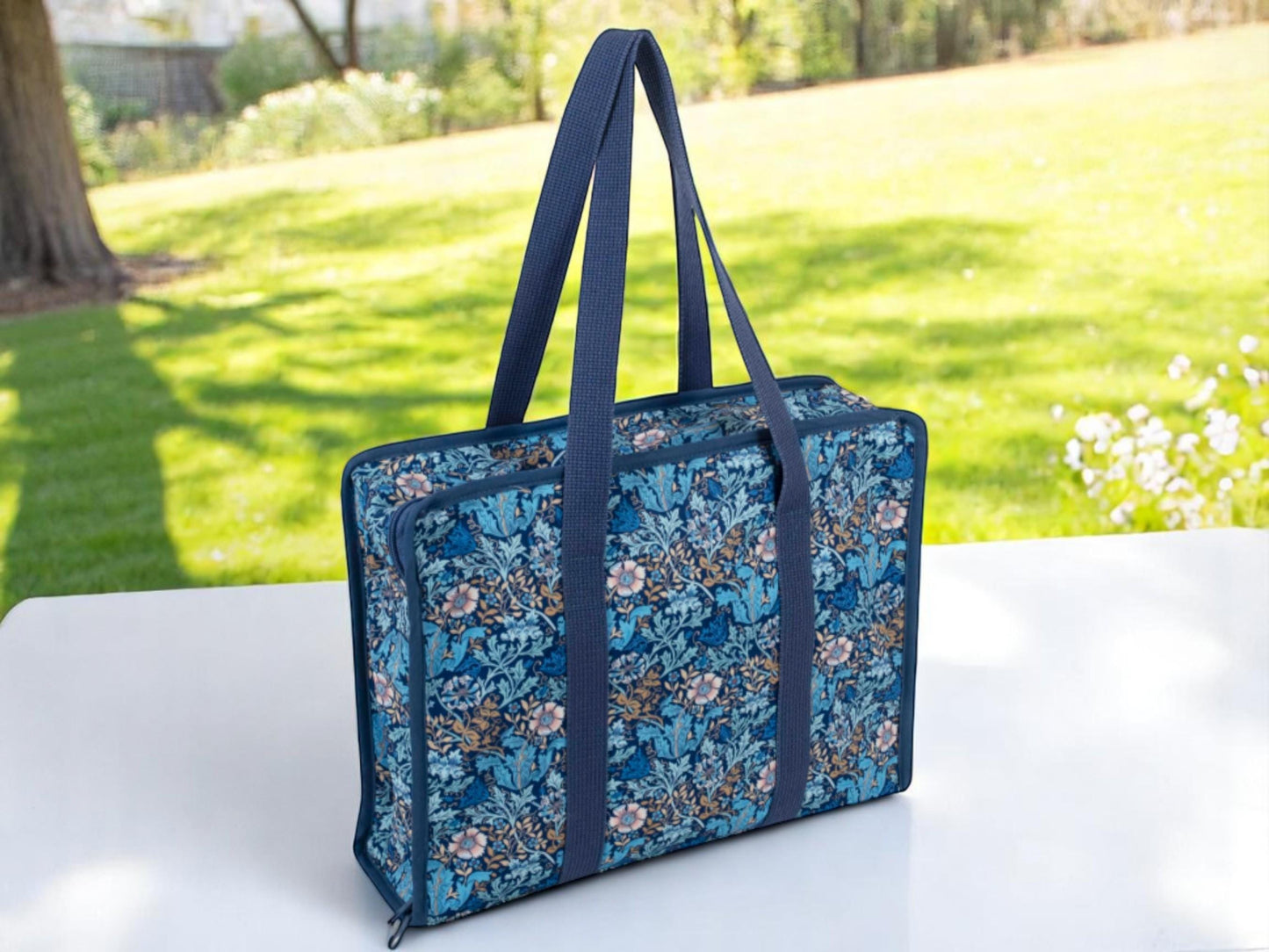 Project Craft Bag & Pouch Set ~ Woodblock Floral Design Storage Set Blue