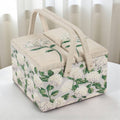 Sewing Basket Hydrangea Embroidered  – Large Fabric Craft Box with Storage Tray