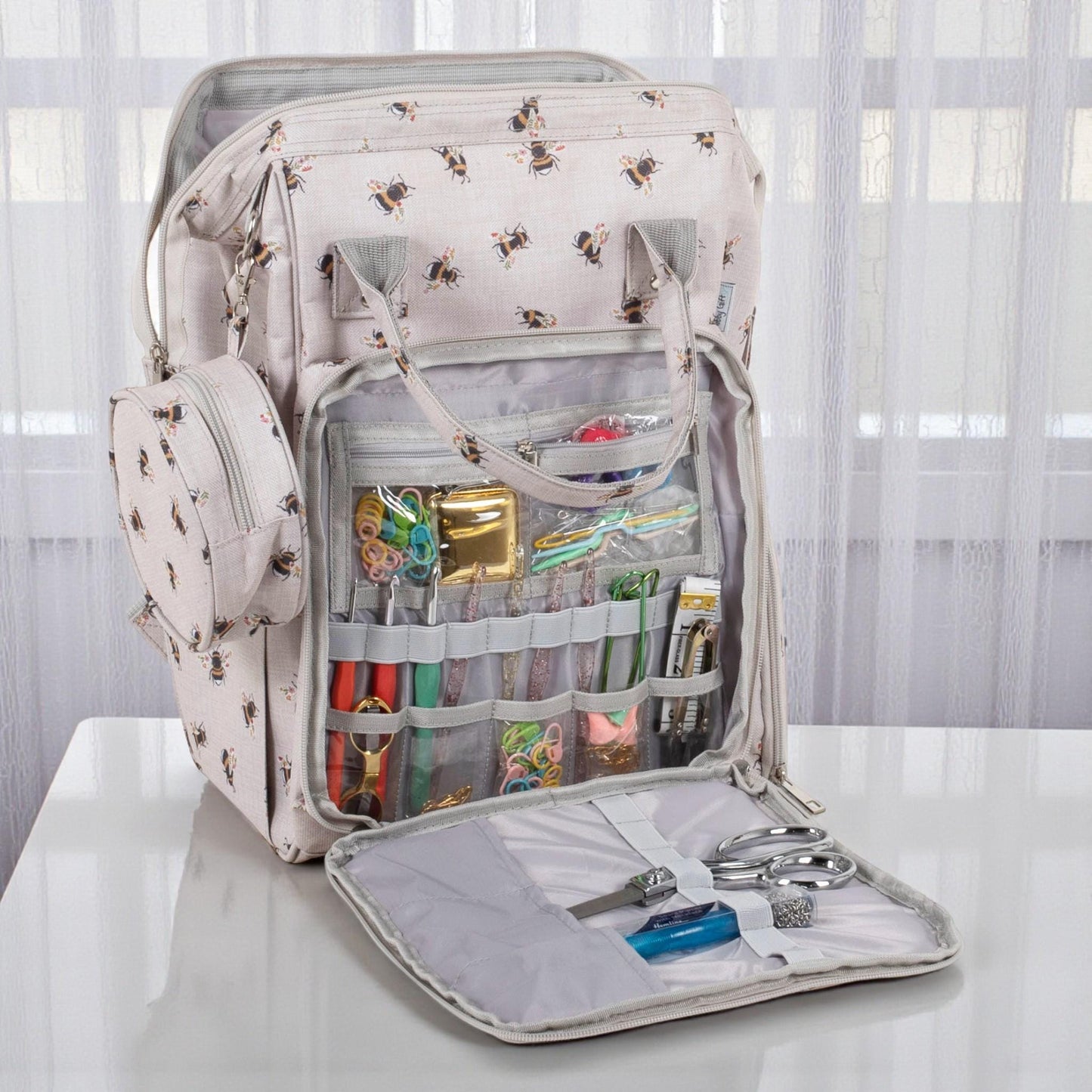 Craft Storage Backpack Bee Design  Lots of Pockets. Ideal for Sewing, Knitting and Crafts