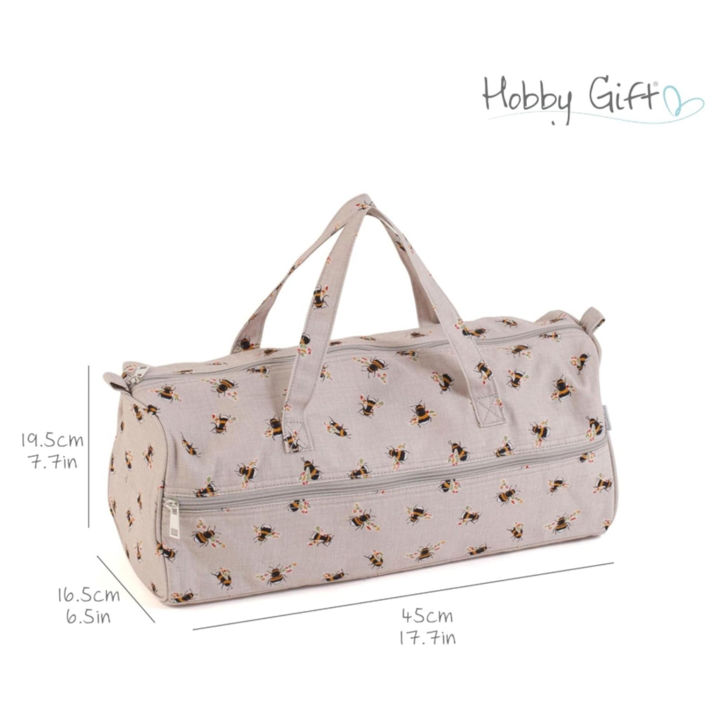 Long Knitting Bag Bee Design. Cotton Yarn Storage Tote with Zip. Knitting & Crochet Organizer