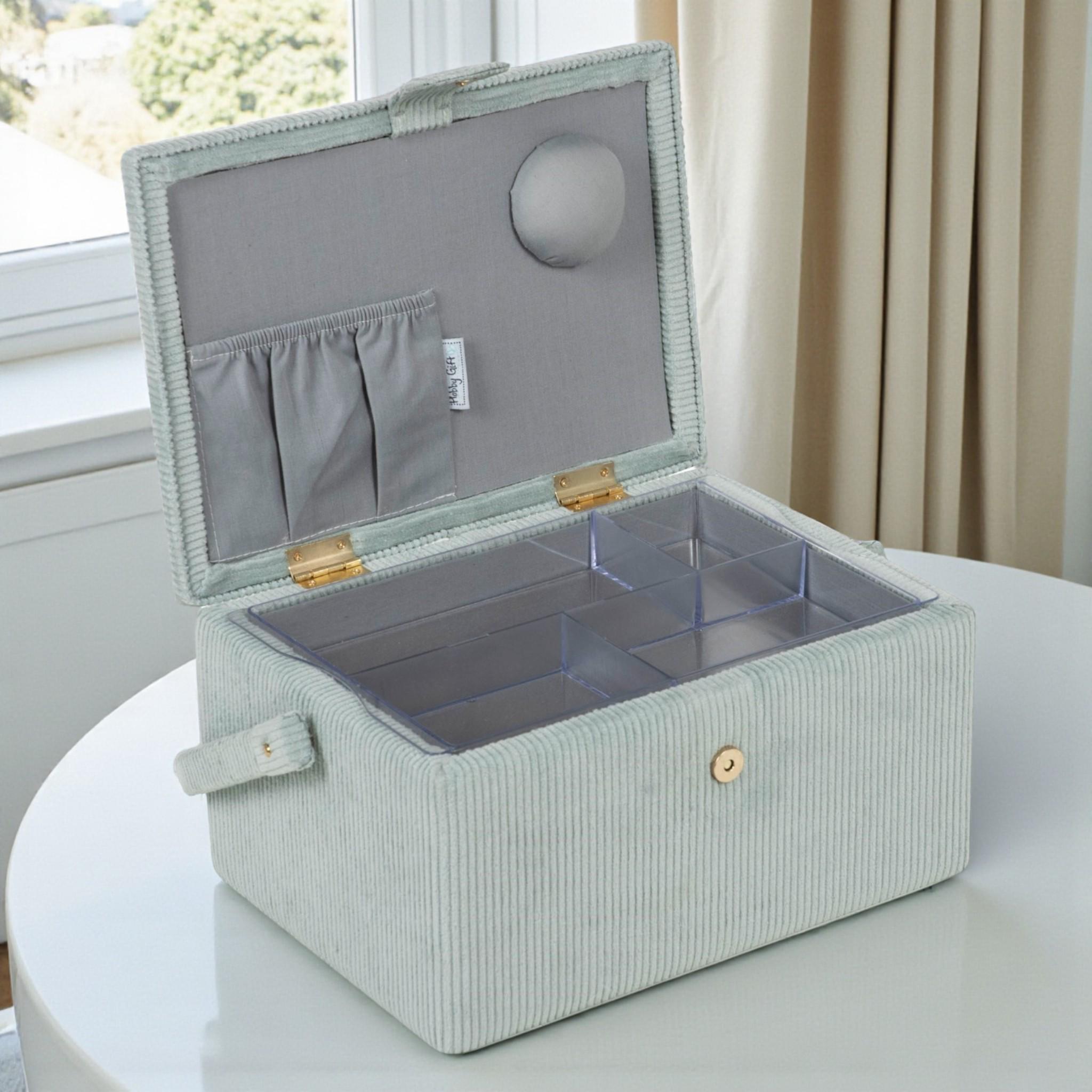 Sewing Basket Woolly Pully Design with Embroidered Sheep, Padded Lid, Storage Tray & Pin Cushion