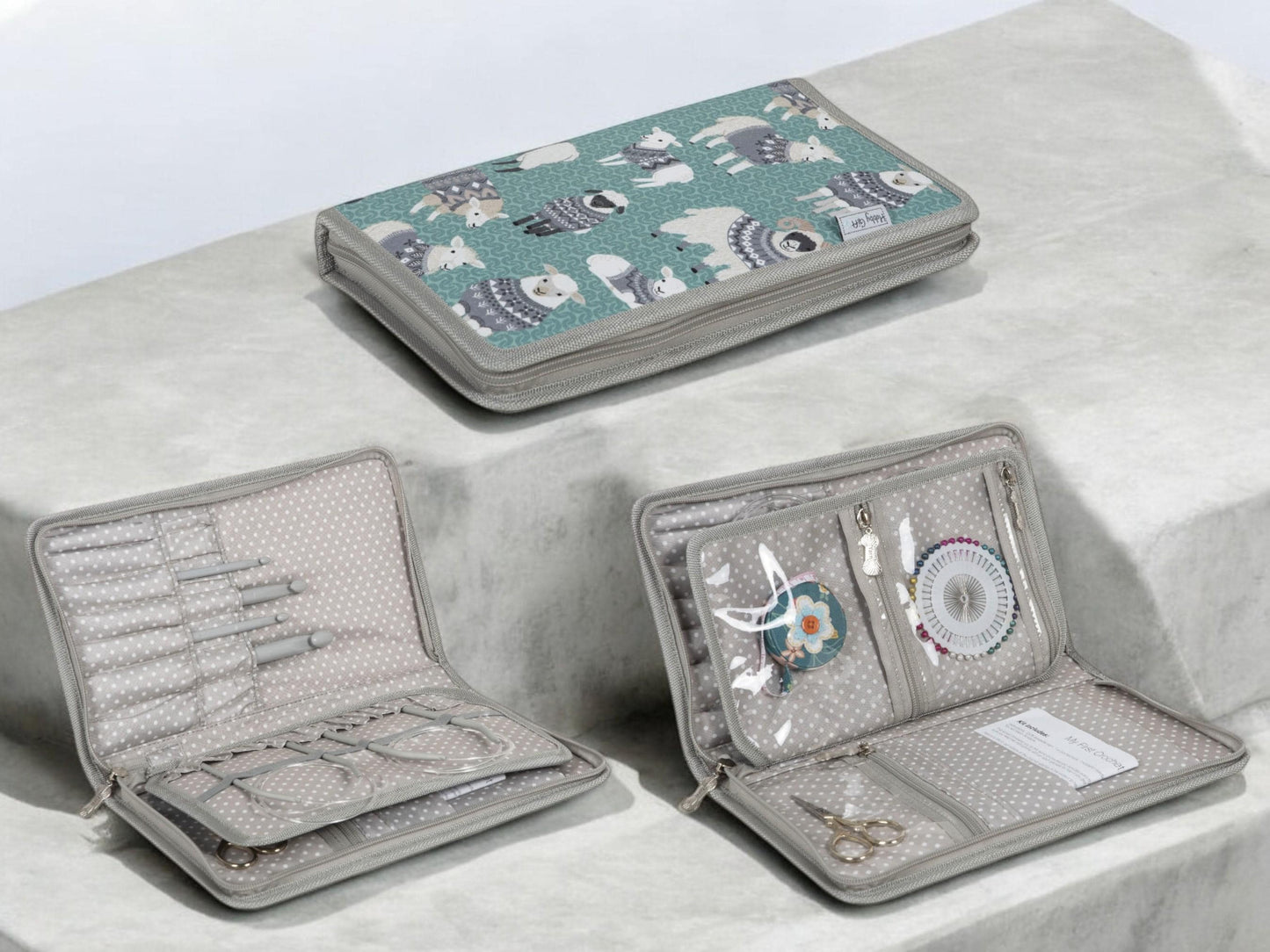 KNITTING STORAGE SET: Knitting Bag & Interchangeable Needle Case. Woolly Pully Design