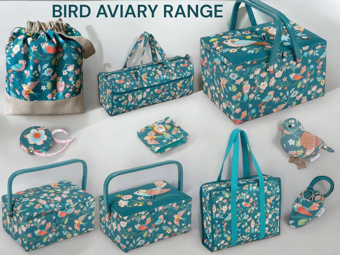 BIRD AVIARY CRAFT SET: Project Craft Bag, Project Pouch, Needle Case & Handy Tape Measure