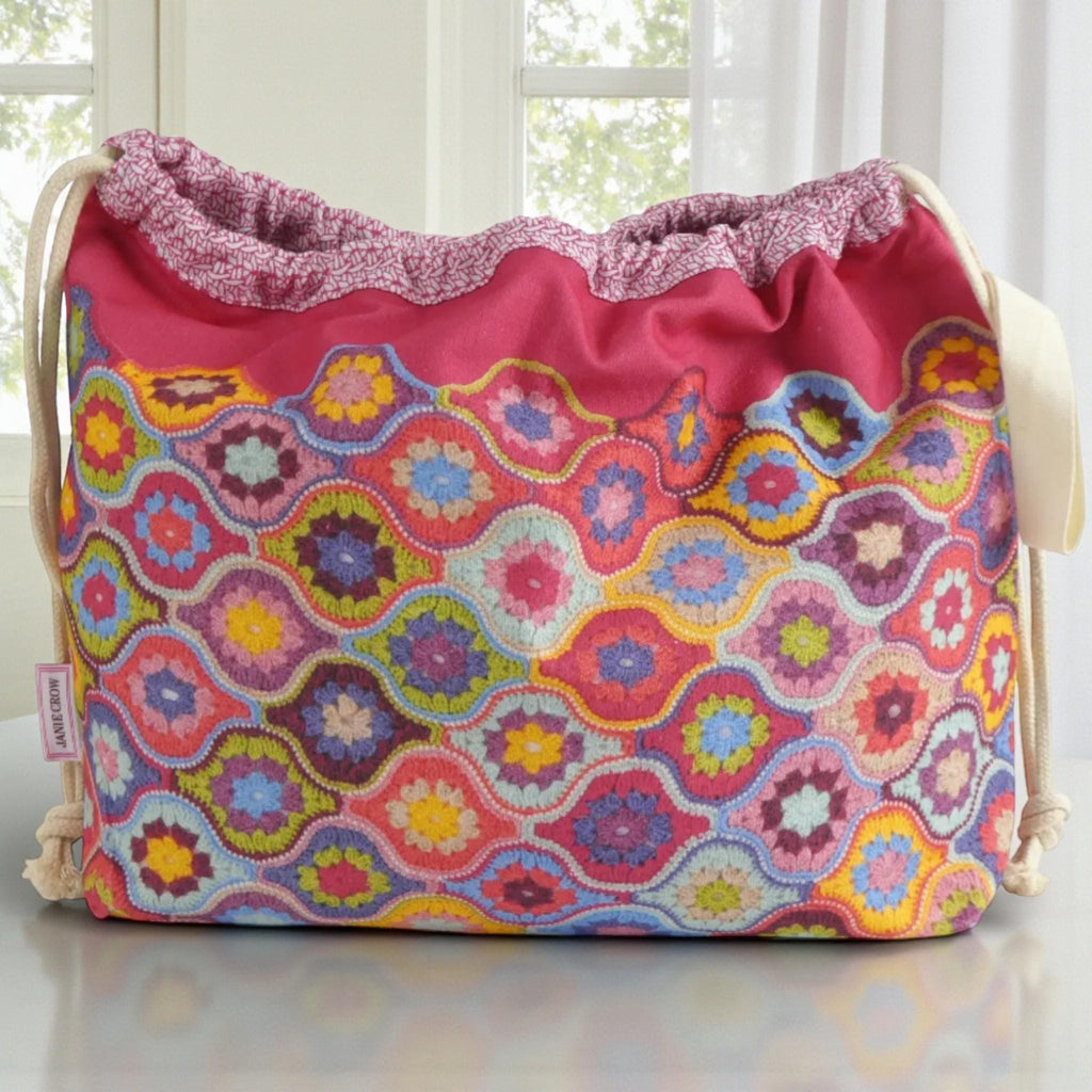 Knitting & Crochet Drawstring Bag – Mystical Lanterns by Emma Ball. Cotton Project Bag
