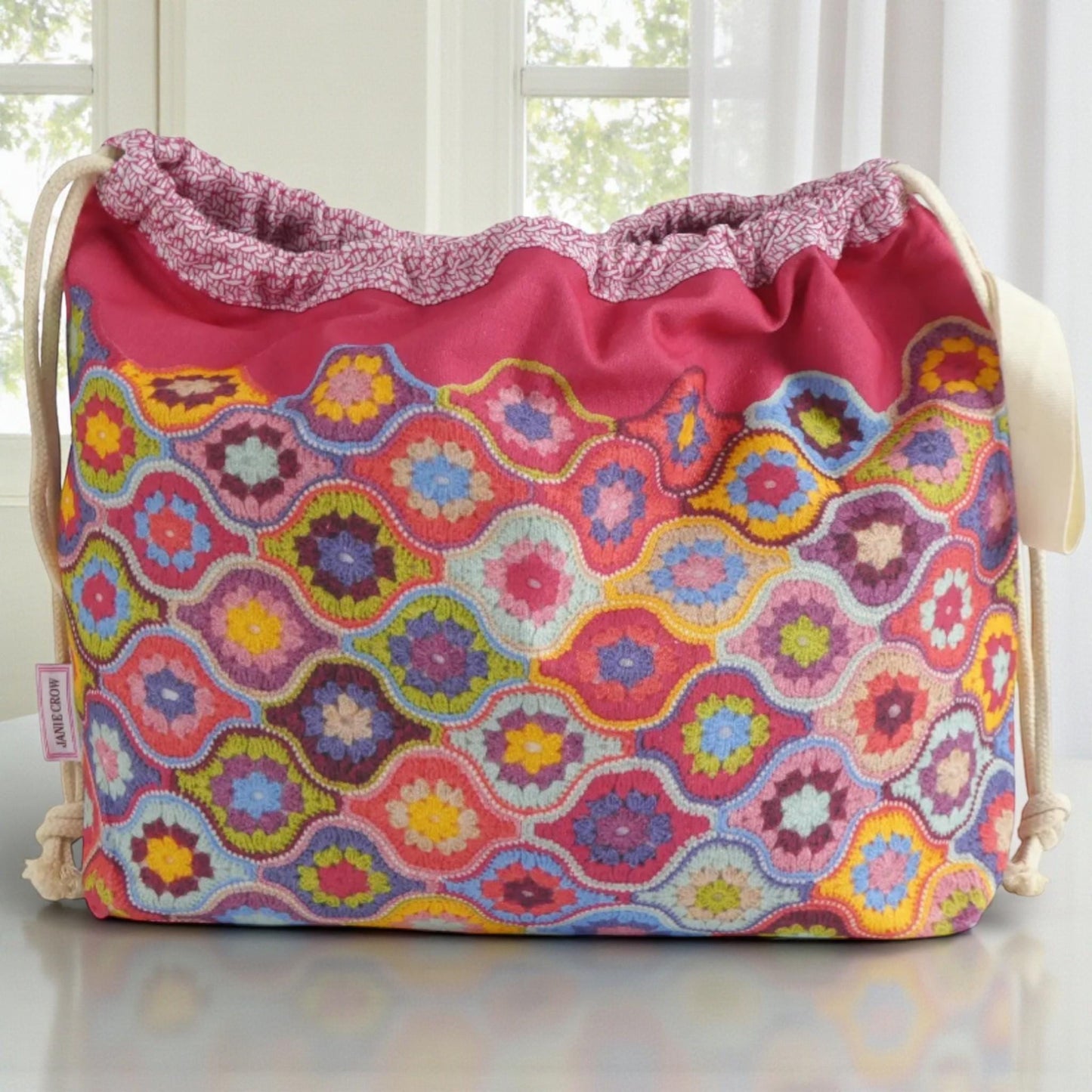 Knitting & Crochet Drawstring Bag – Mystical Lanterns by Emma Ball. Cotton Project Bag