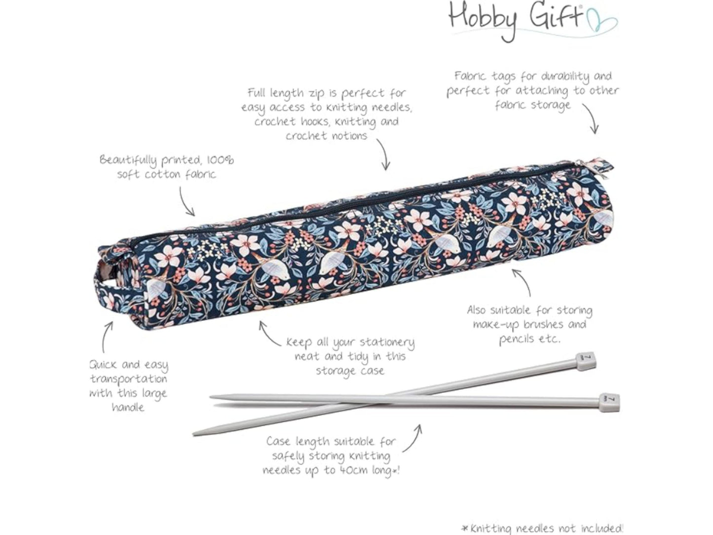 Long Knitting Pin Case - Blossom Birds Design