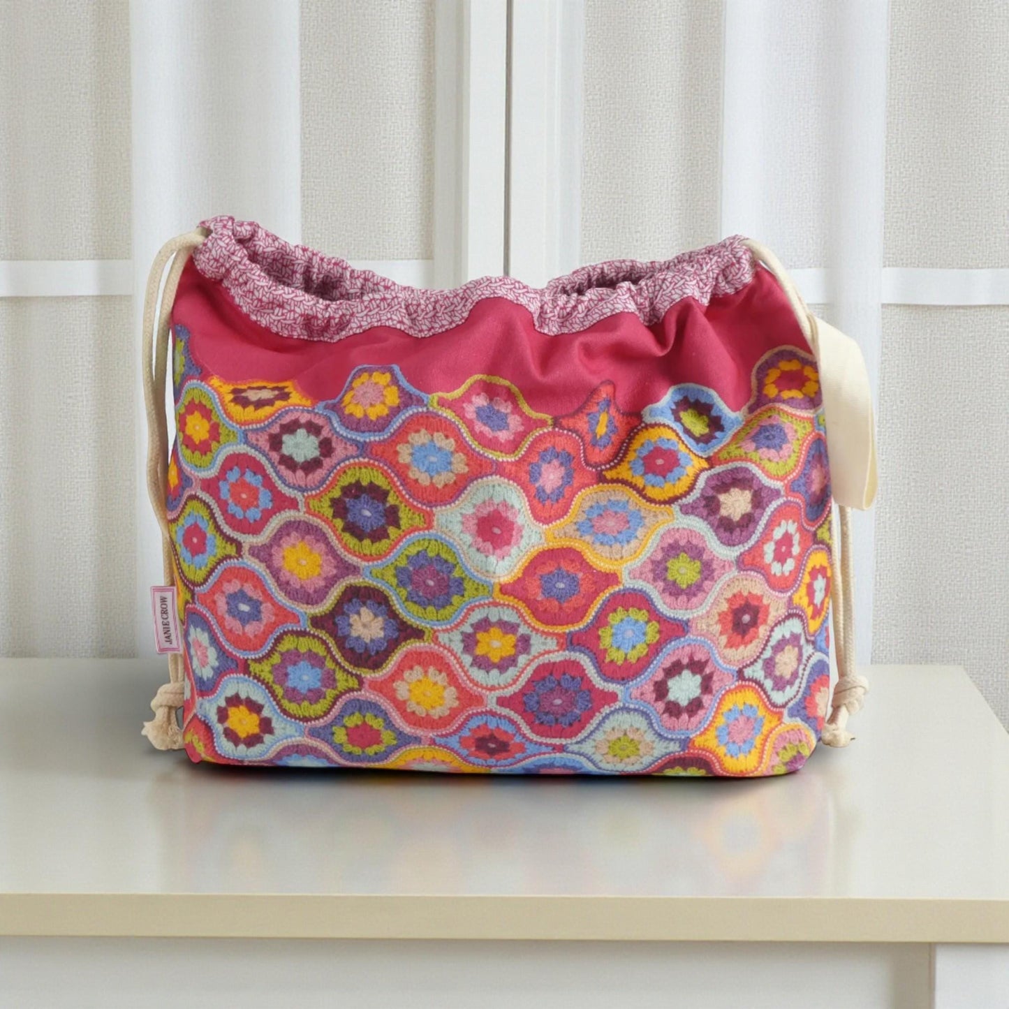 Knitting & Crochet Drawstring Bag – Mystical Lanterns by Emma Ball. Cotton Project Bag