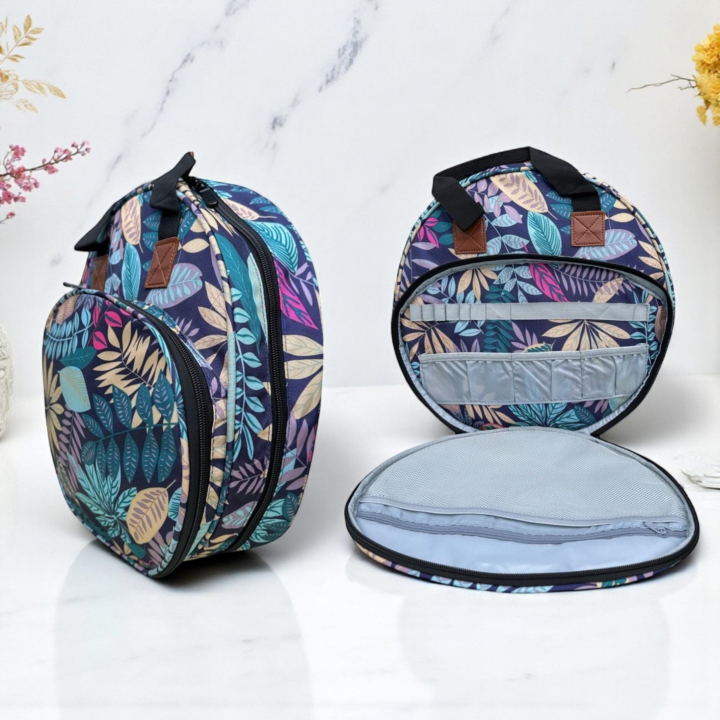 Circular Embroidery Hoop Bag Bold Leaf Pattern, Fits up to a 12 Inch Hoop