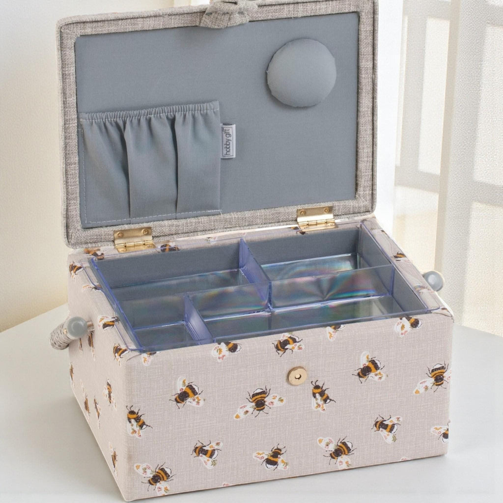 Sewing Bee Embroidered Sewing Basket Box. Optional Sewing Accessory Kit Available