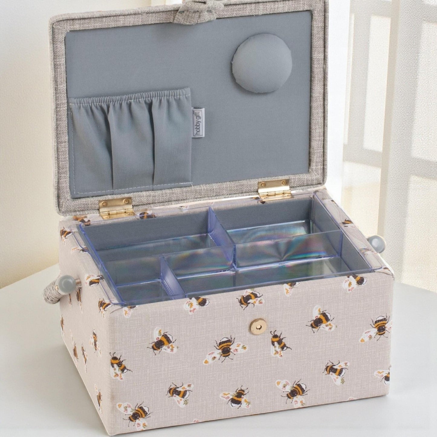 Sewing Bee Embroidered Sewing Basket Box. Optional Sewing Accessory Kit Available