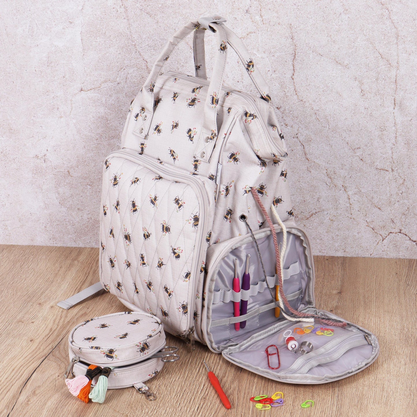 Craft Storage Backpack Bee Design  Lots of Pockets. Ideal for Sewing, Knitting and Crafts