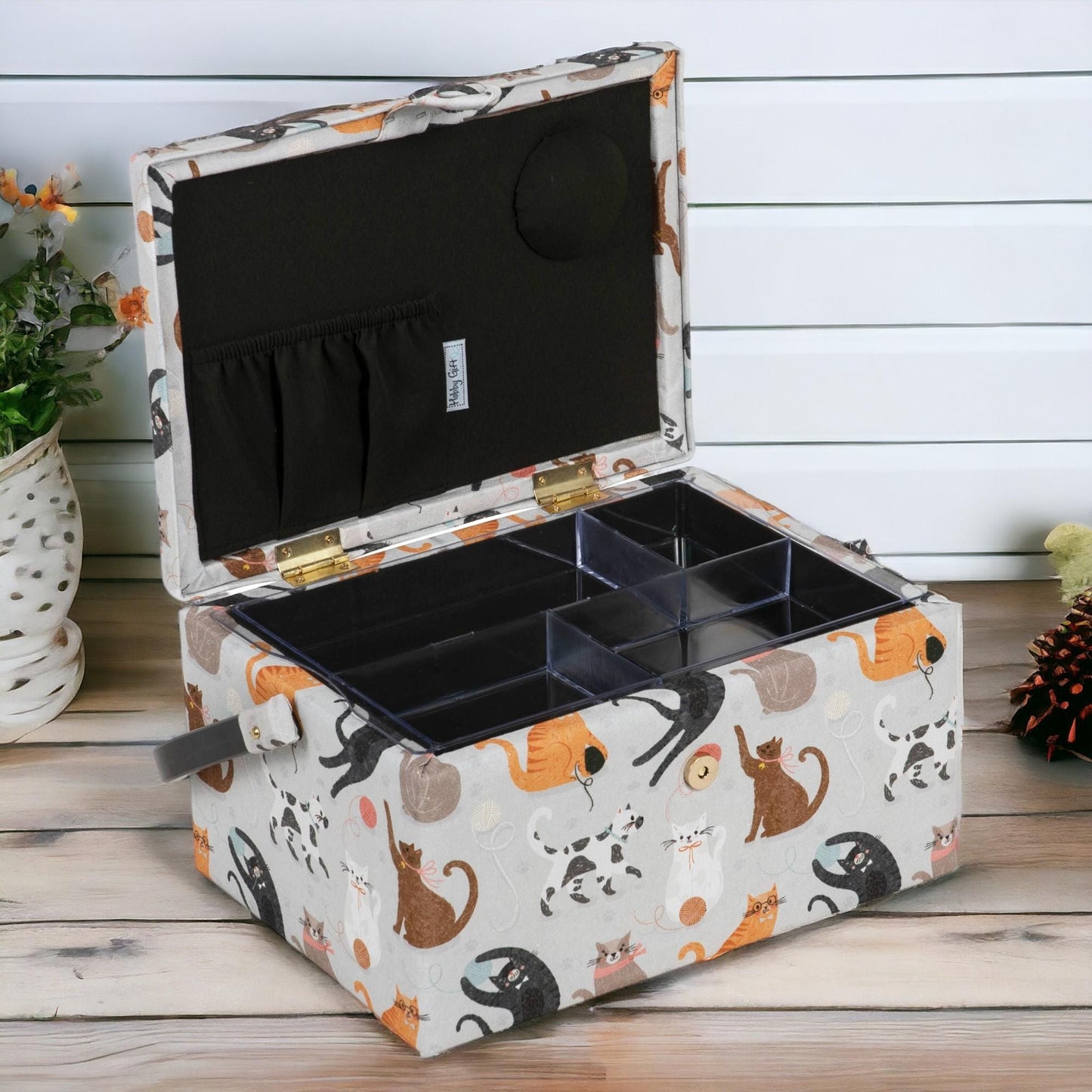SEWING BASKET Cats Design Medium Size with Optional Quality Sewing Kit