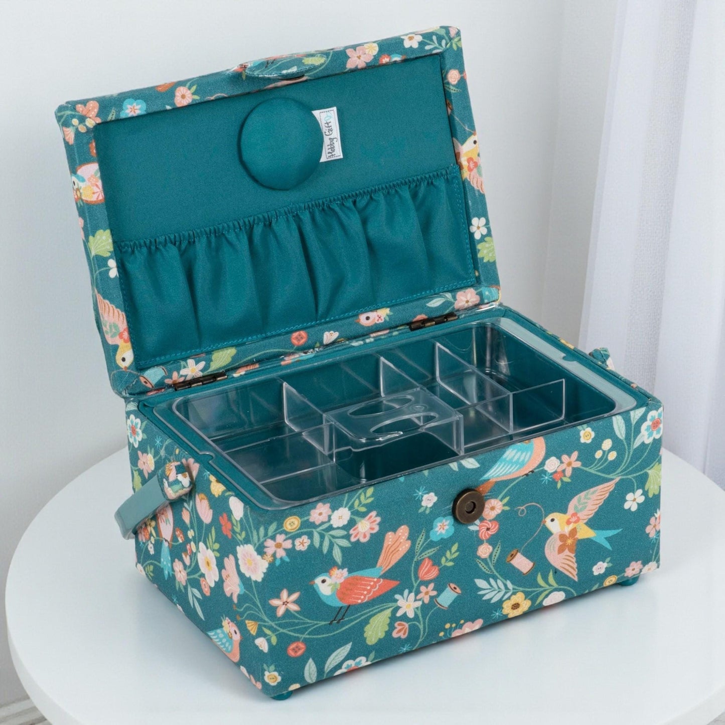 Medium Turquoise Bird Aviary Sewing Basket with Optional Sewing Accessory Kit