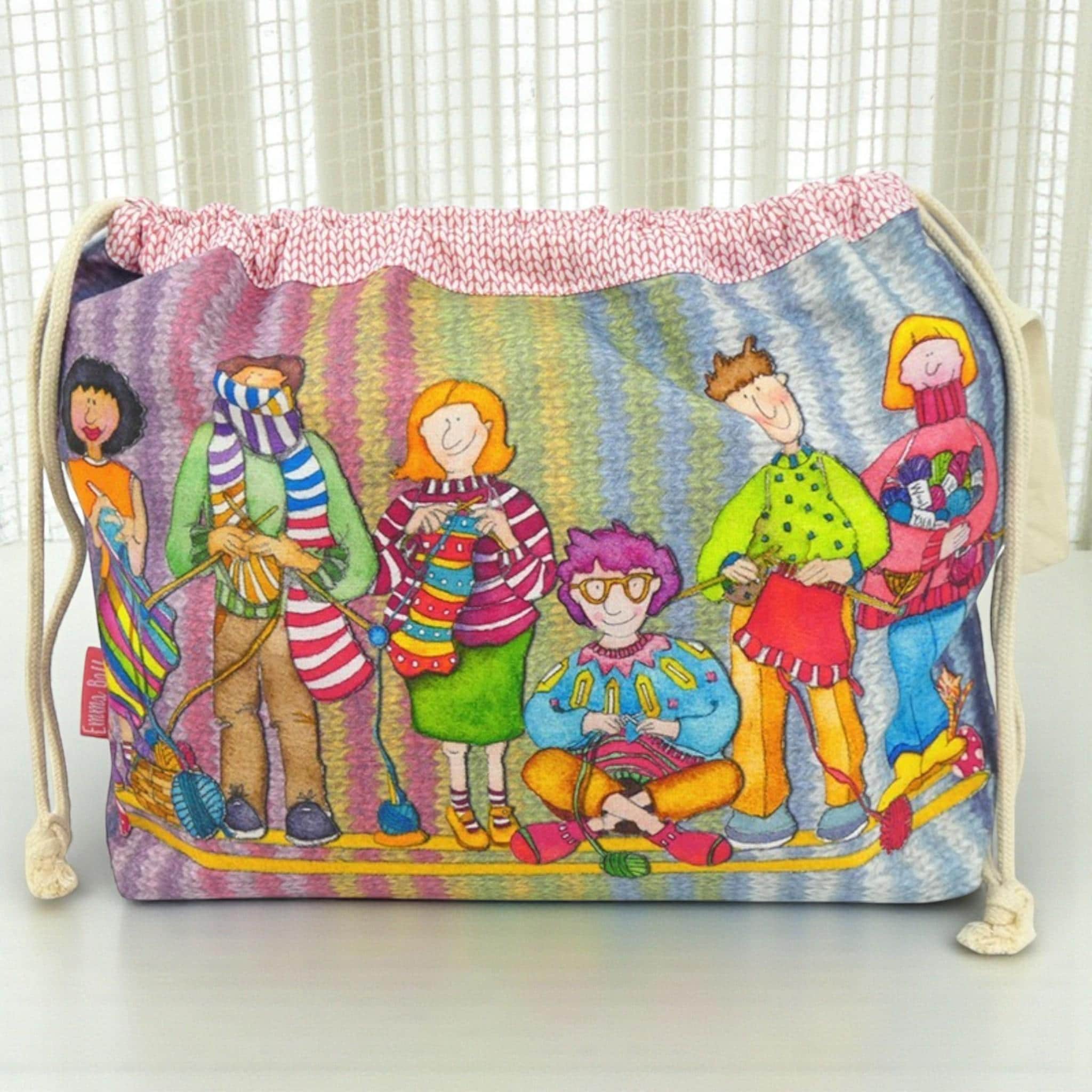 Emma Ball 'The Yarn Club' Drawstring Bag. Knitting & Crochet Yarn Storage.