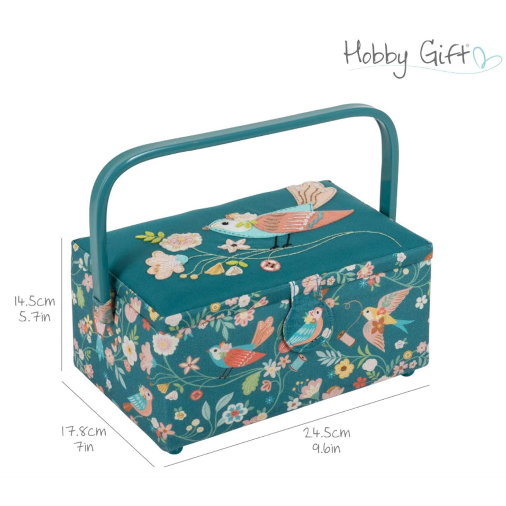 Sewing Basket Bird Aviary Embroidered Design with Optional Sewing Accessory Kit